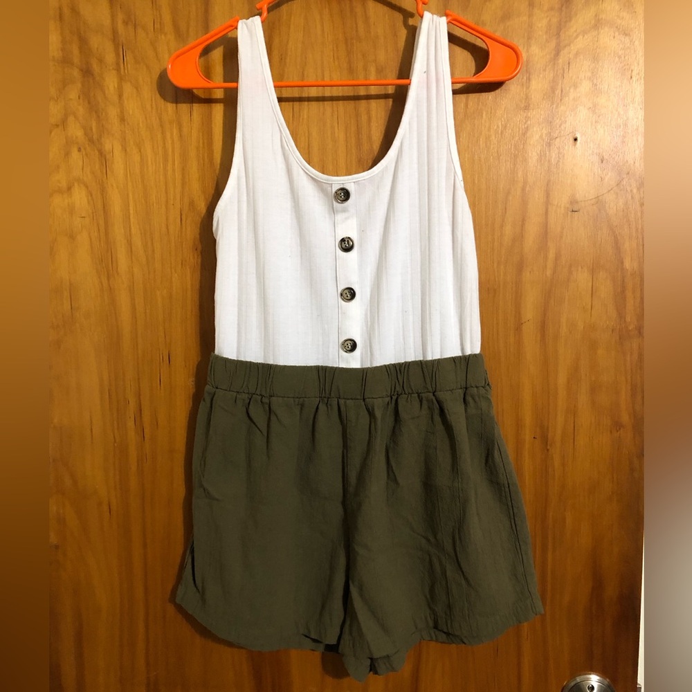 SHEIN White and Olive Jumpsuit